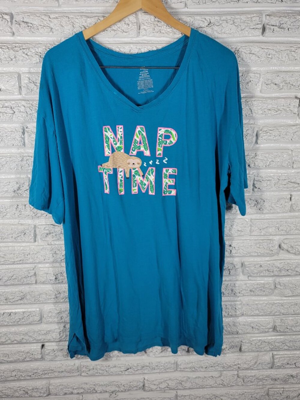 Secret Treasures Womens L XL Blue Cotton Jersey  Sloth Pajama Top Sleep NOV152E